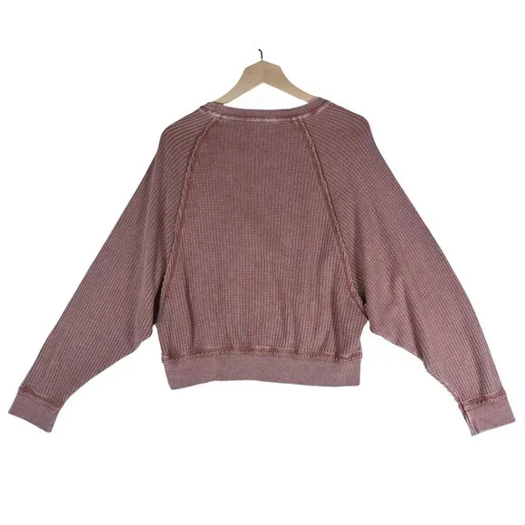 Z Supply Waffle Knit Cropped Pullover Size S Slouchy Thermal Vintage Dusty Rose - Picture 3 of 7